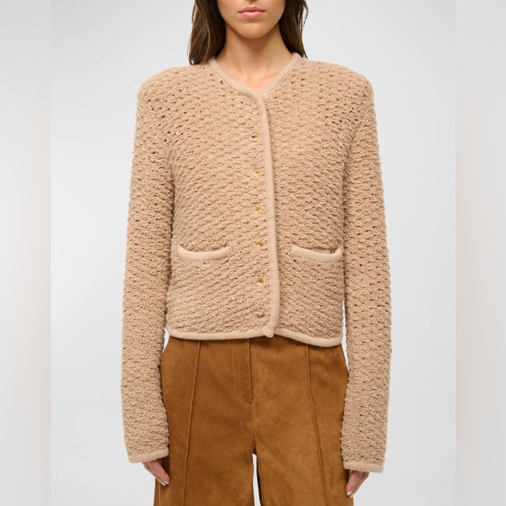 NWT $345 Staud Lisson Boucle Knit Jacket In Camel